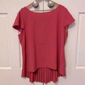 Formal back pleated cap-sleeve pink blouse